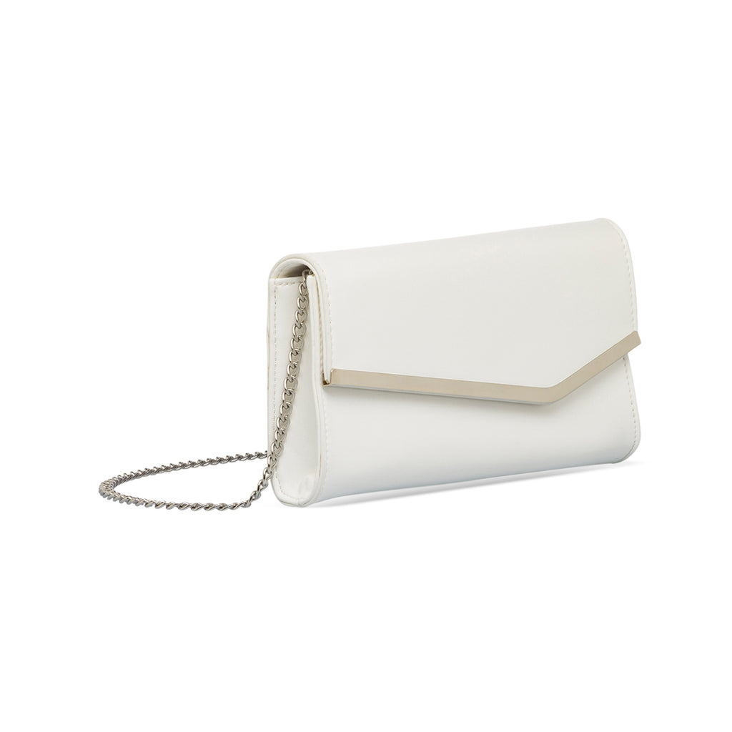 Clutch da donna bianca con dettaglio in metallo frontale Lora Ferres