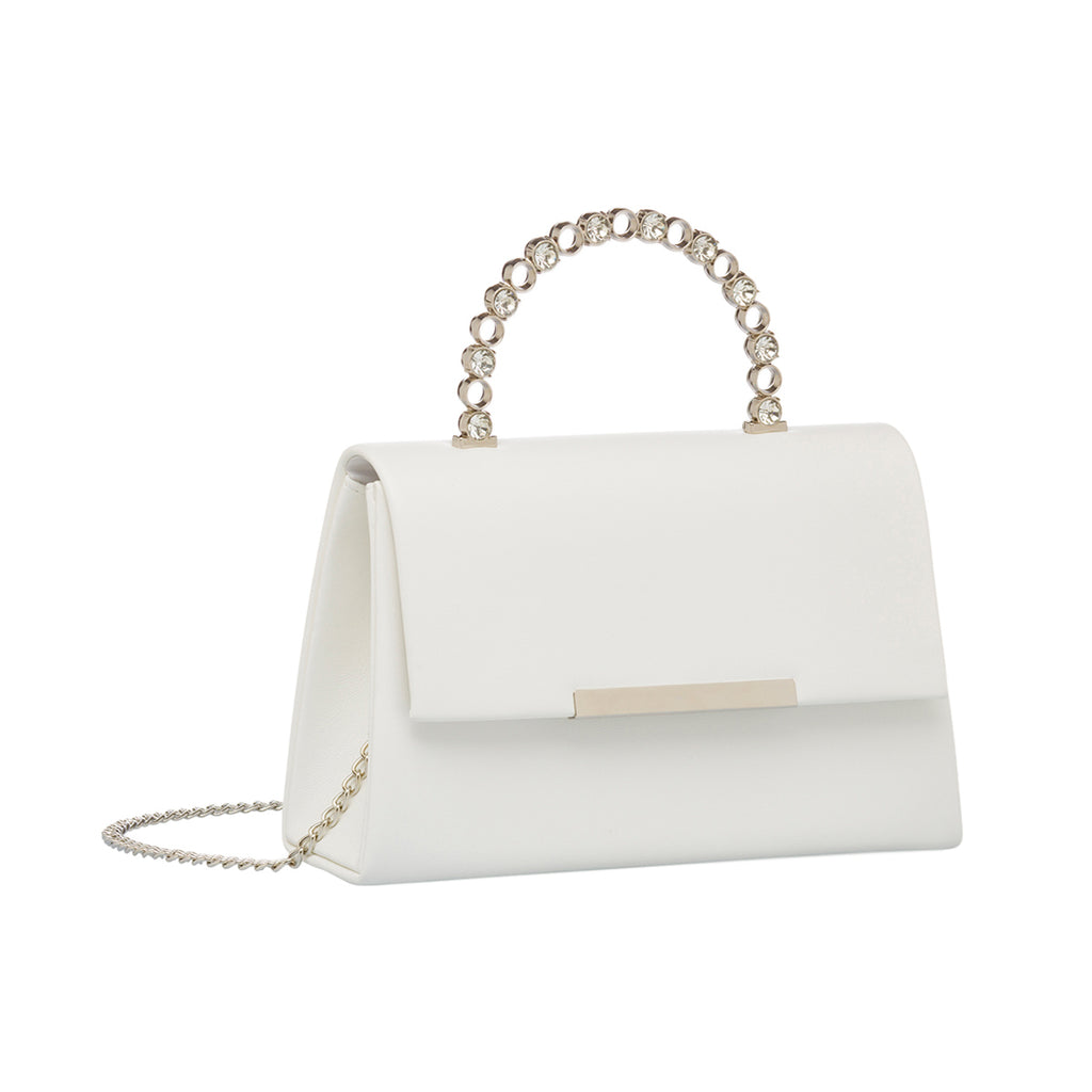 Borsetta da donna bianca con manico in metallo decorato con strass Lora Ferres