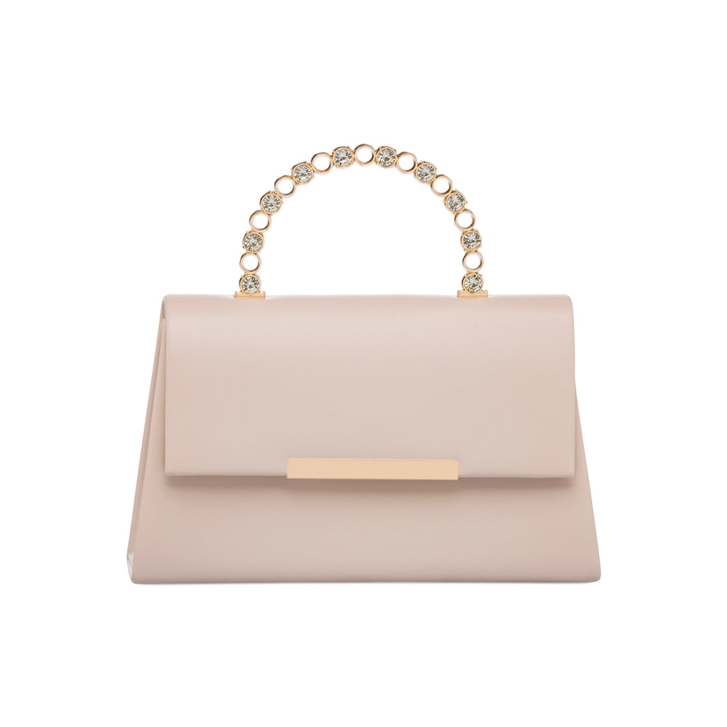 Borsetta da donna nude con manico in metallo decorato con strass Lora Ferres