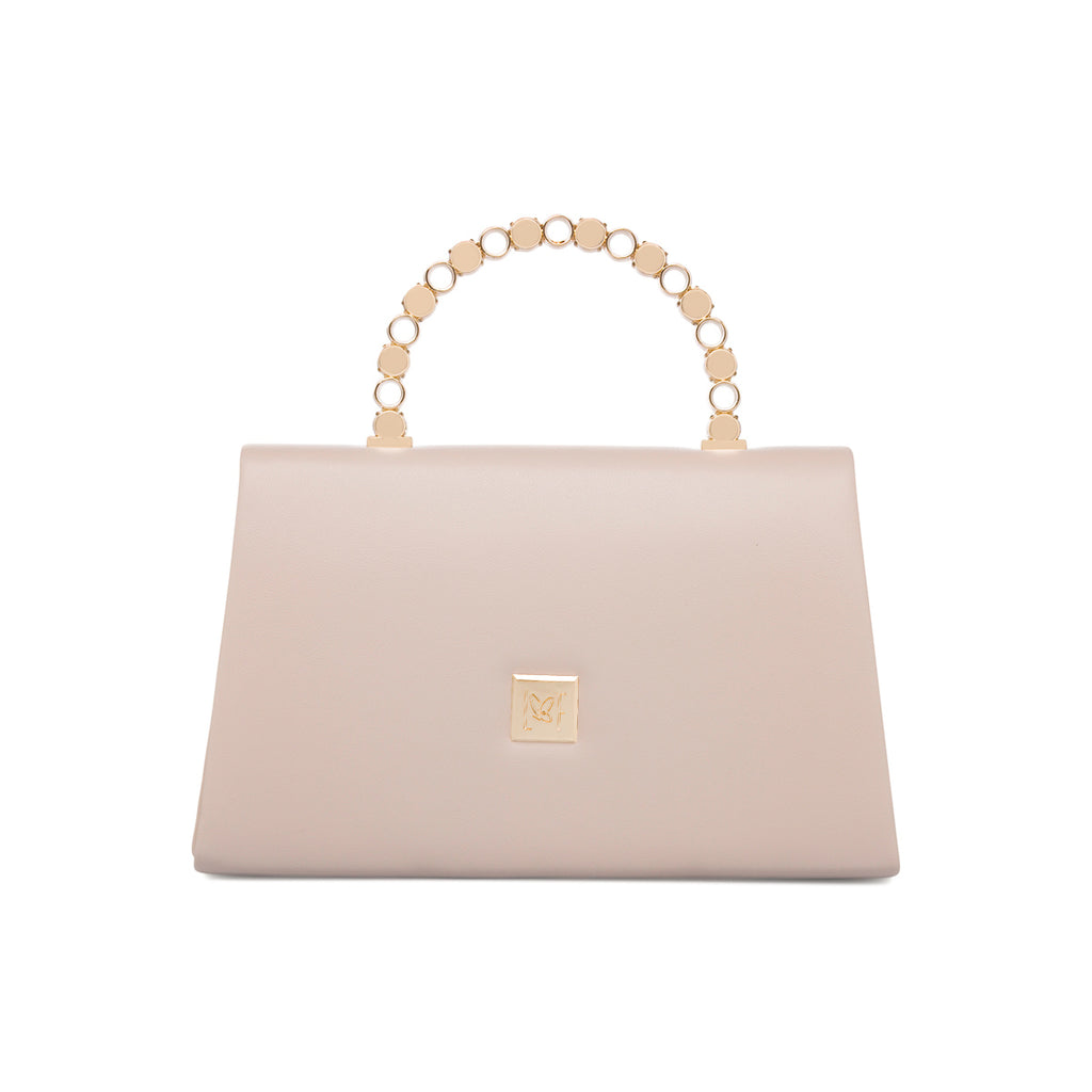 Borsetta da donna nude con manico in metallo decorato con strass Lora Ferres