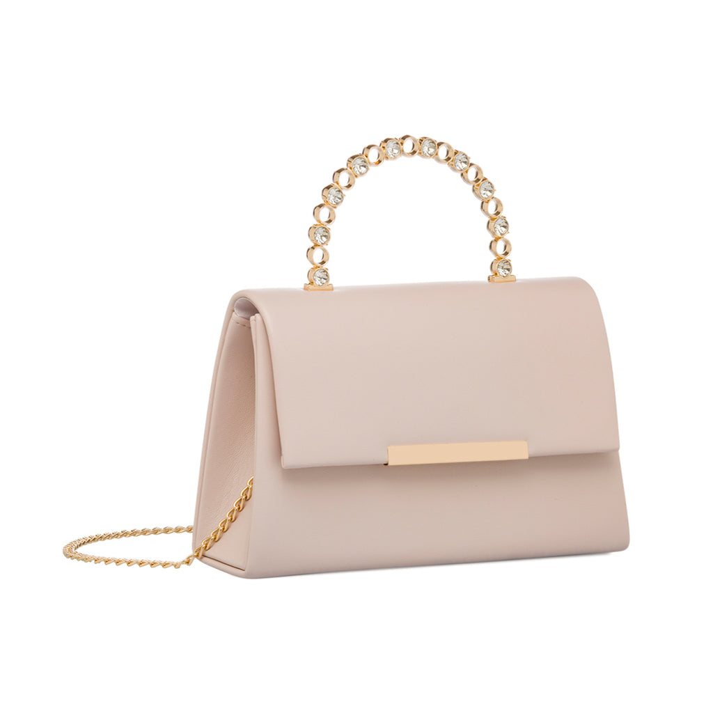 Borsetta da donna nude con manico in metallo decorato con strass Lora Ferres
