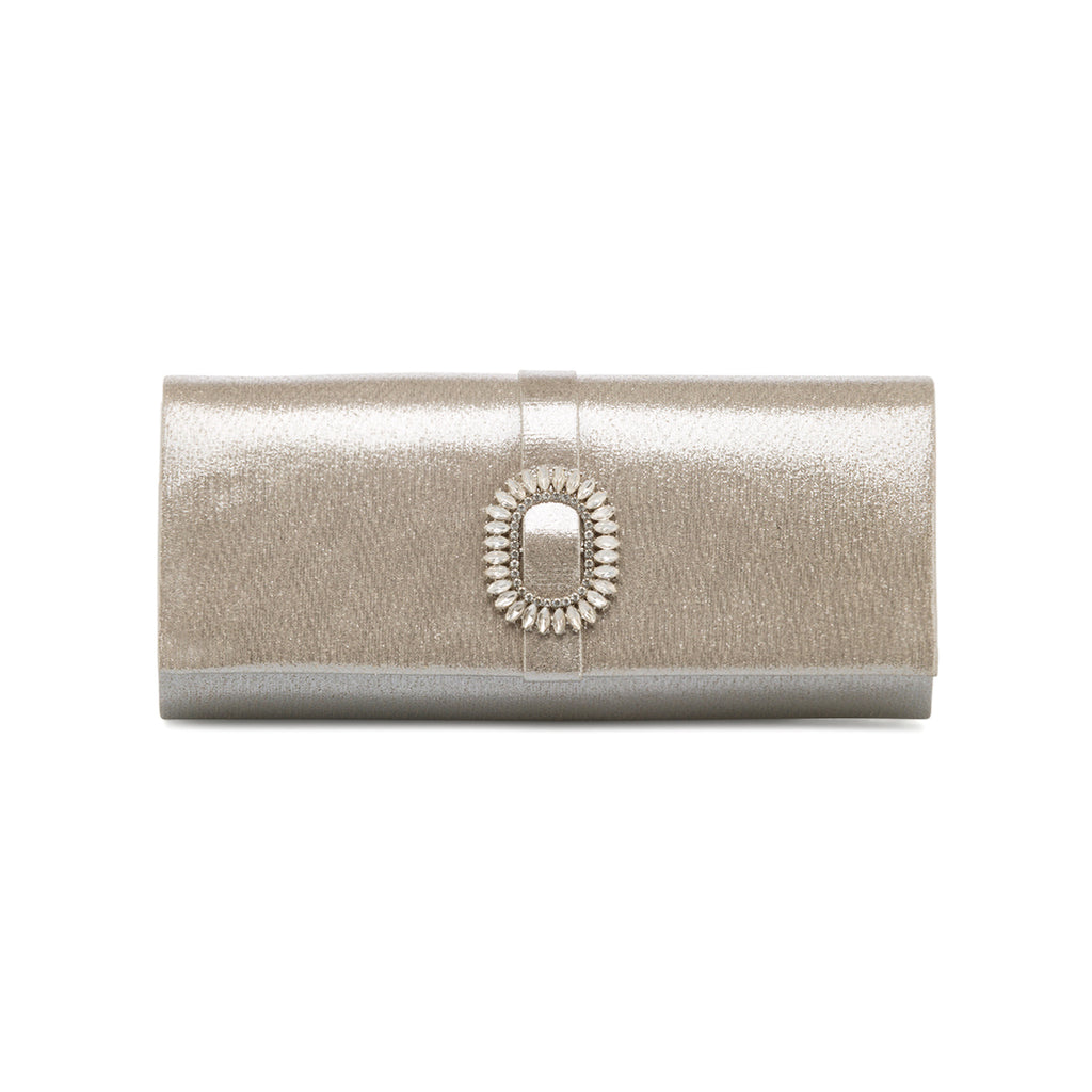 Pochette da donna oro con dettaglio strass e logo Lora Ferres