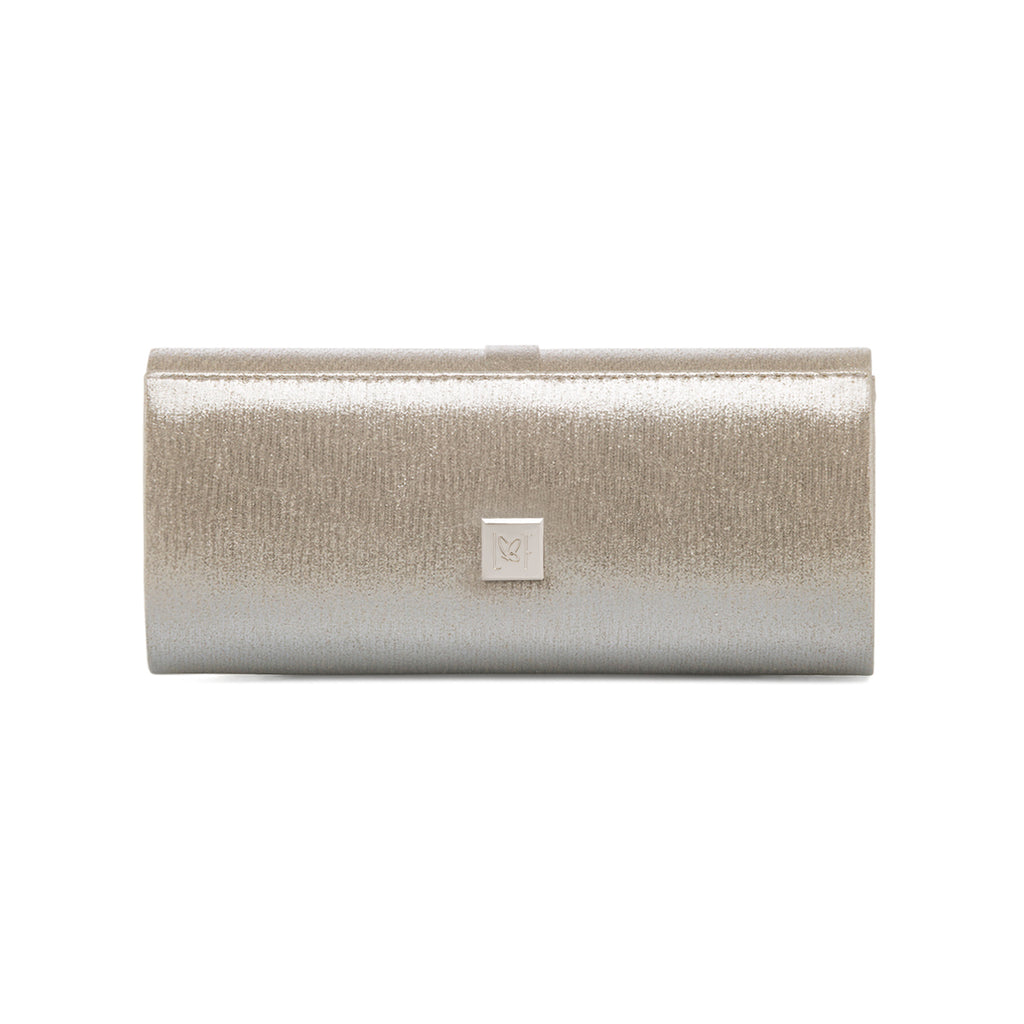 Pochette da donna oro con dettaglio strass e logo Lora Ferres