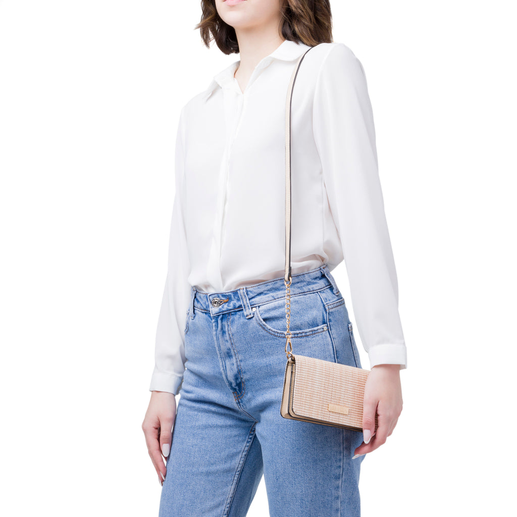 Borsa a tracolla beige da Donna in tessuto intrecciato effetto rafia Lora Ferres