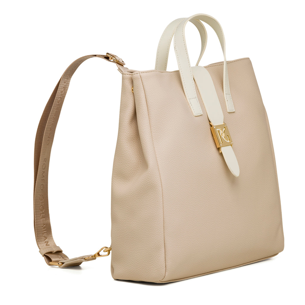 Borsa a mano nude e bianca con spallacci rimovibili da donna Romeo Gigli Milano Wanda