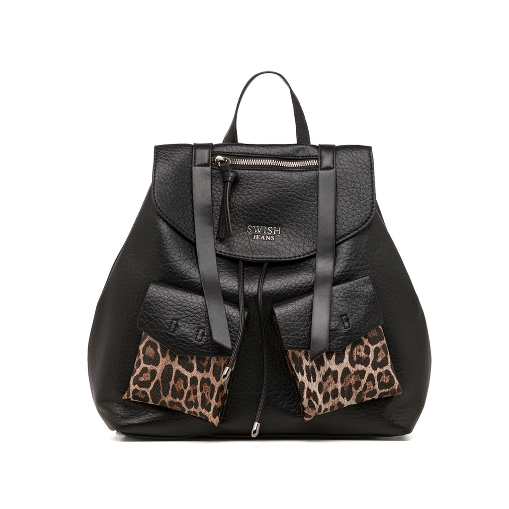 Zaino da donna  nero con dettaglio leopardato Swish Jeans