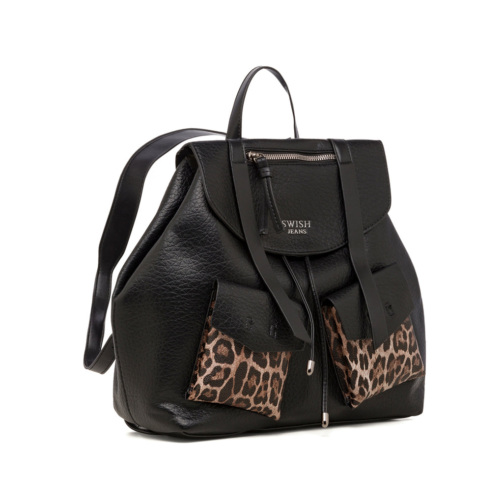 Zaino da donna  nero con dettaglio leopardato Swish Jeans