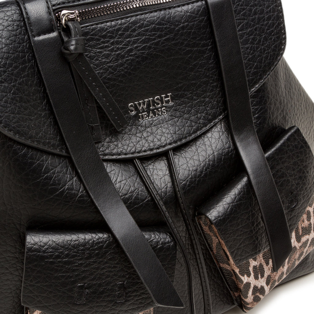 Zaino da donna  nero con dettaglio leopardato Swish Jeans