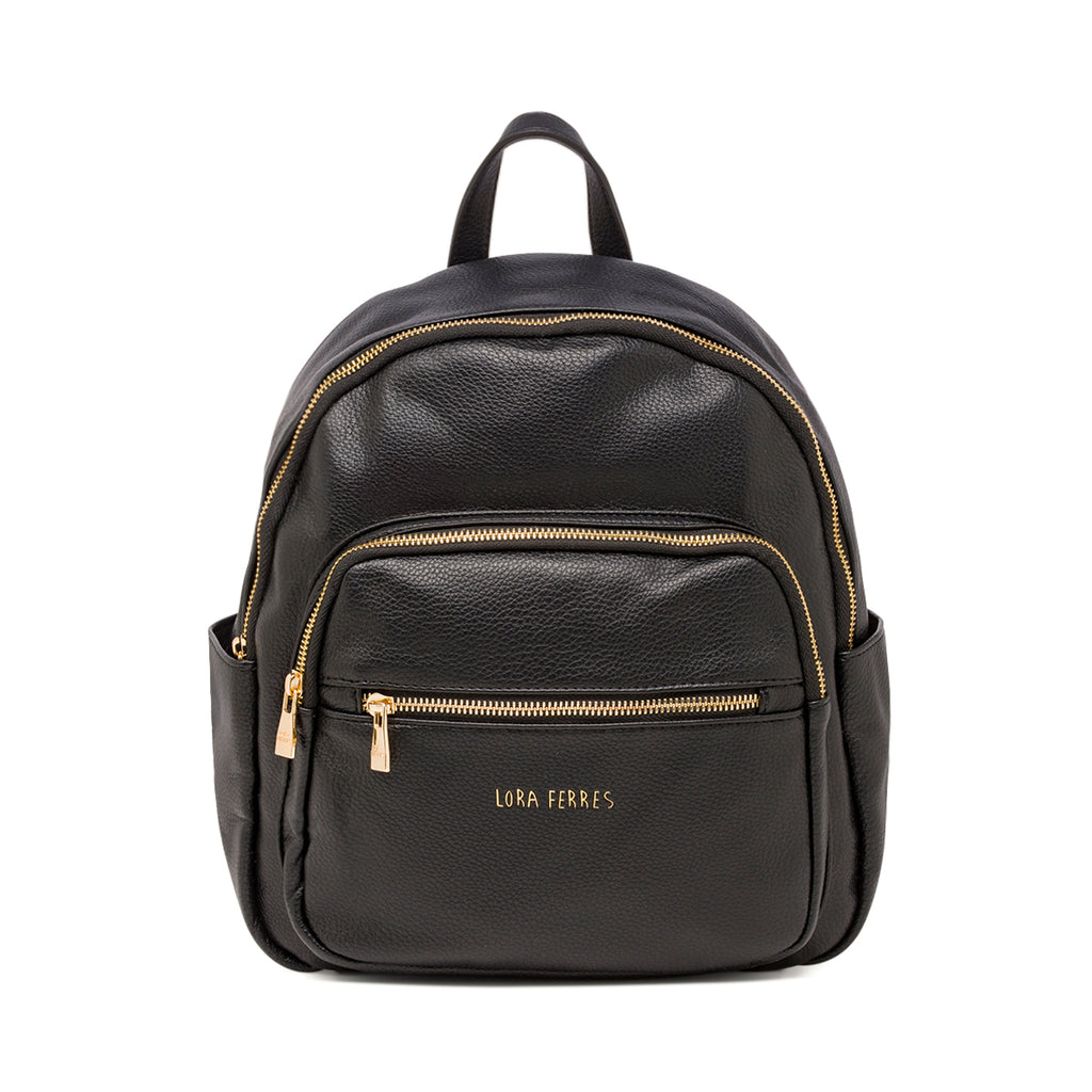 Zaino da donna nero Lora Ferres con zip e logo color oro