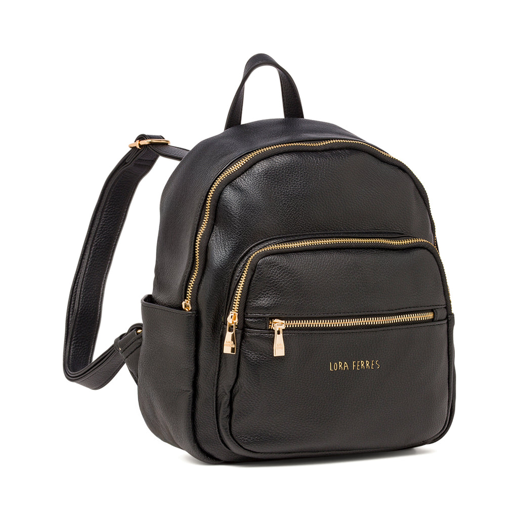 Zaino da donna nero Lora Ferres con zip e logo color oro