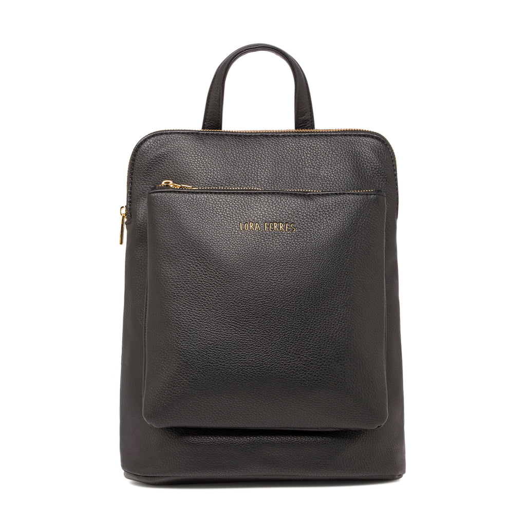 Zaini da donna nero Lora Ferres con tasca frontale e inserti color oro