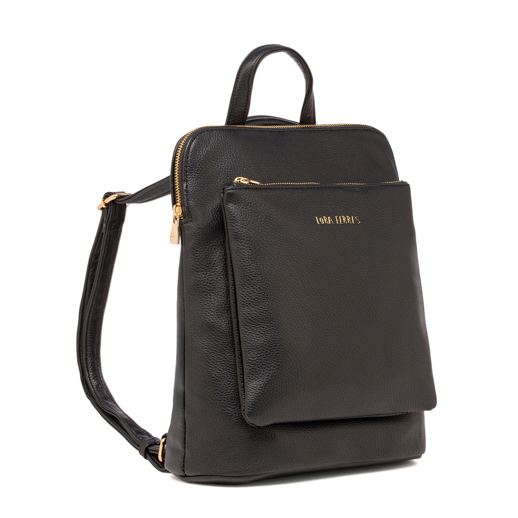 Zaini da donna nero Lora Ferres con tasca frontale e inserti color oro