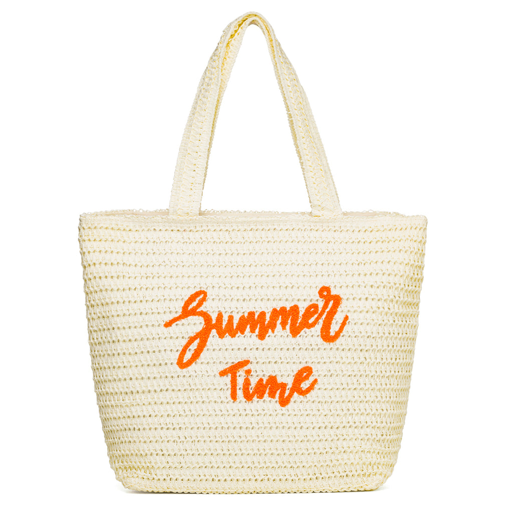 Borsa mare da donna effetto paglia beige con scritta "Summer Time" Swish Jeans