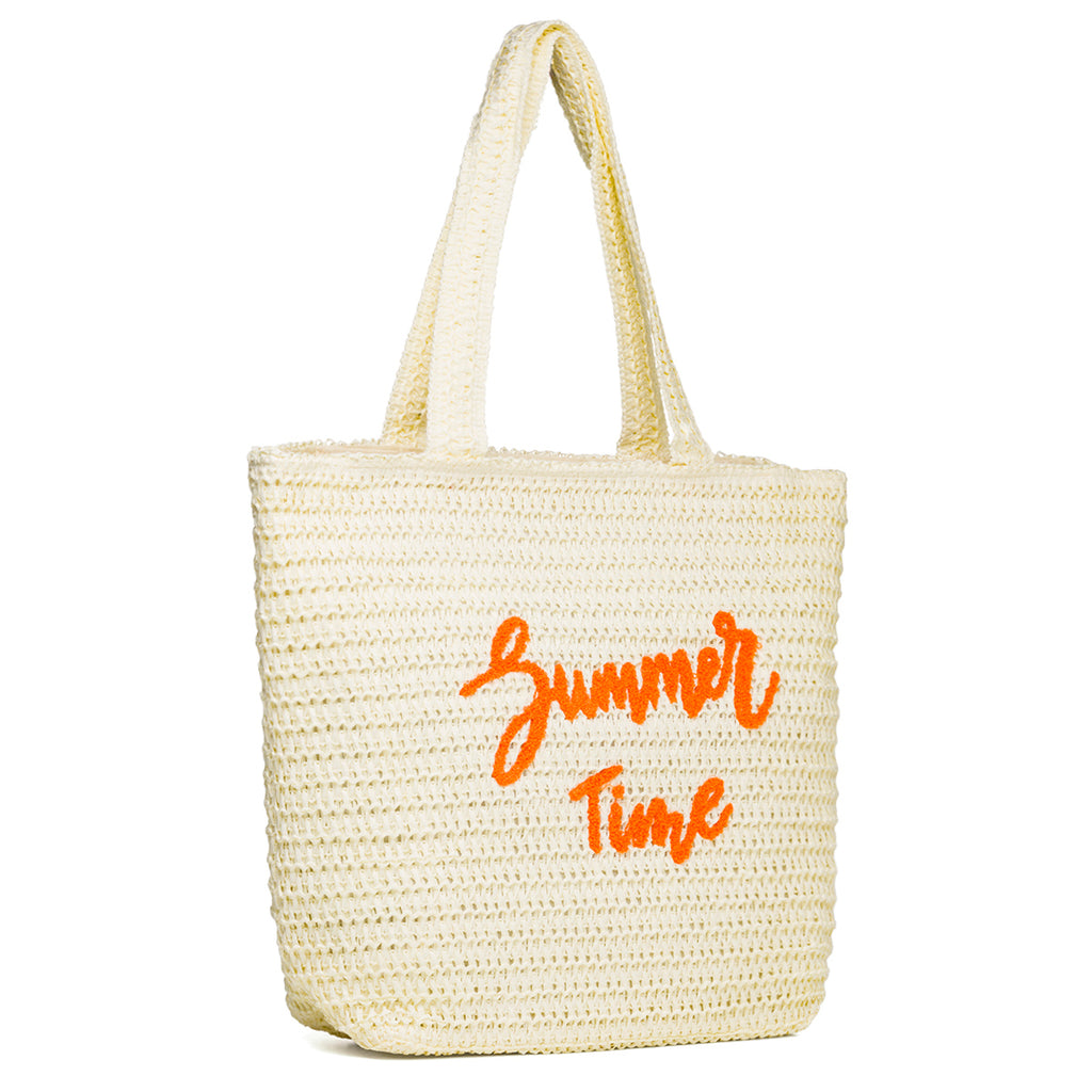 Borsa mare da donna effetto paglia beige con scritta "Summer Time" Swish Jeans