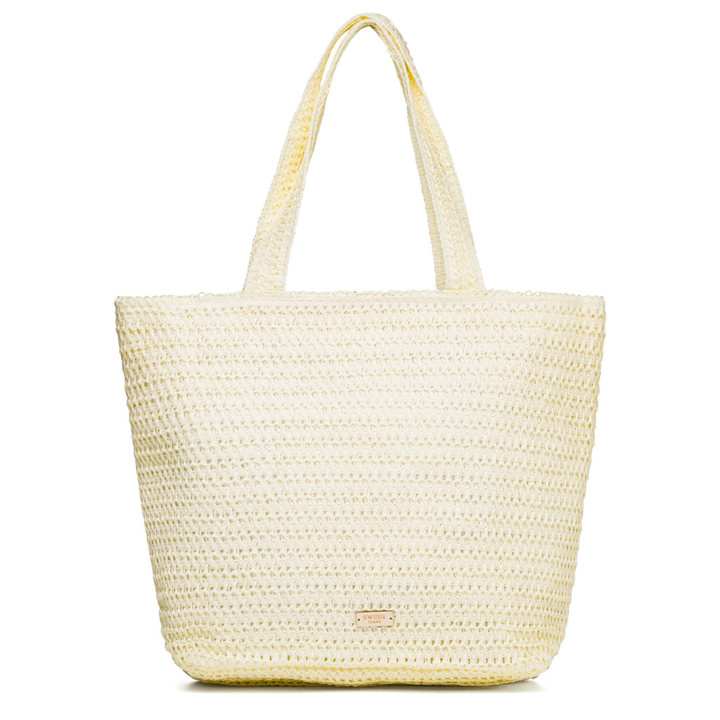 Borsa mare da donna effetto paglia beige con scritta "Summer Time" Swish Jeans