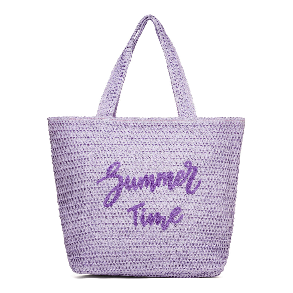 Borsa mare da donna effetto paglia lilla con scritta "Summer Time" Swish Jeans