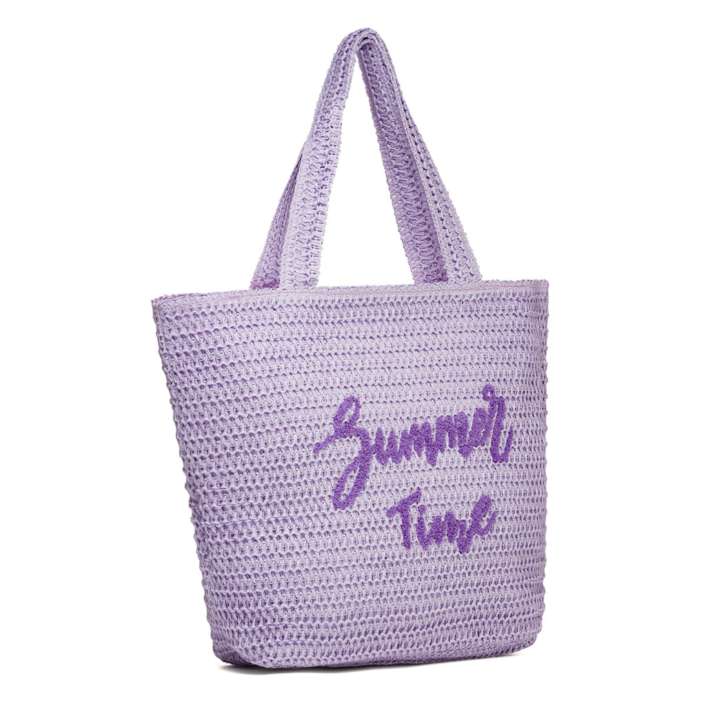 Borsa mare da donna effetto paglia lilla con scritta "Summer Time" Swish Jeans