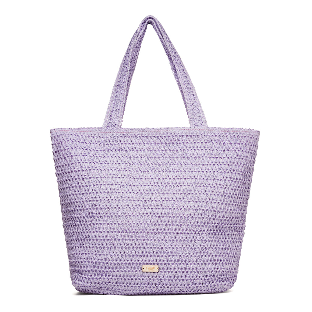 Borsa mare da donna effetto paglia lilla con scritta "Summer Time" Swish Jeans