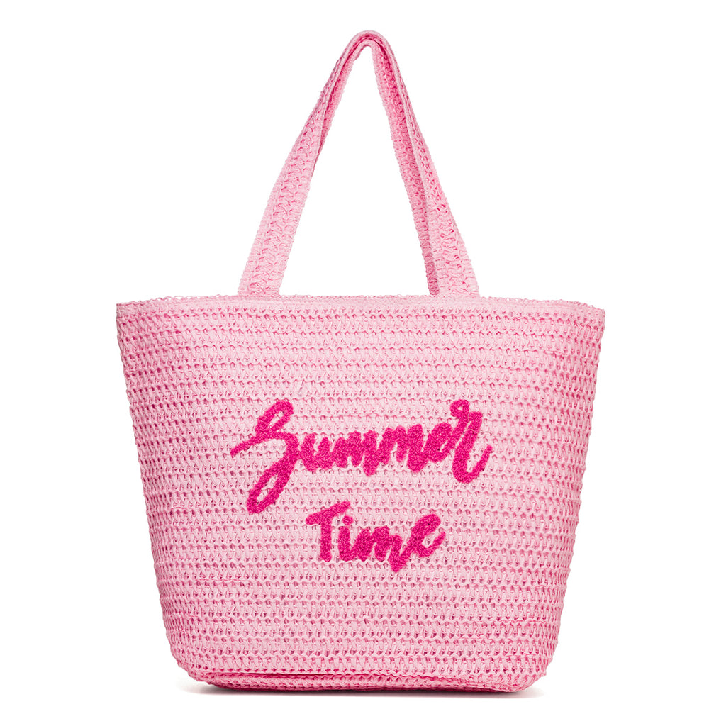 Borsa mare da donna effetto paglia rosa con scritta "Summer Time" Swish Jeans
