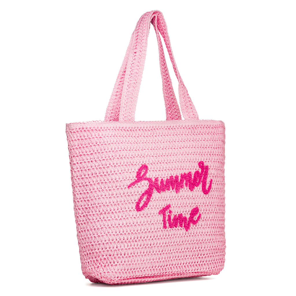 Borsa mare da donna effetto paglia rosa con scritta "Summer Time" Swish Jeans