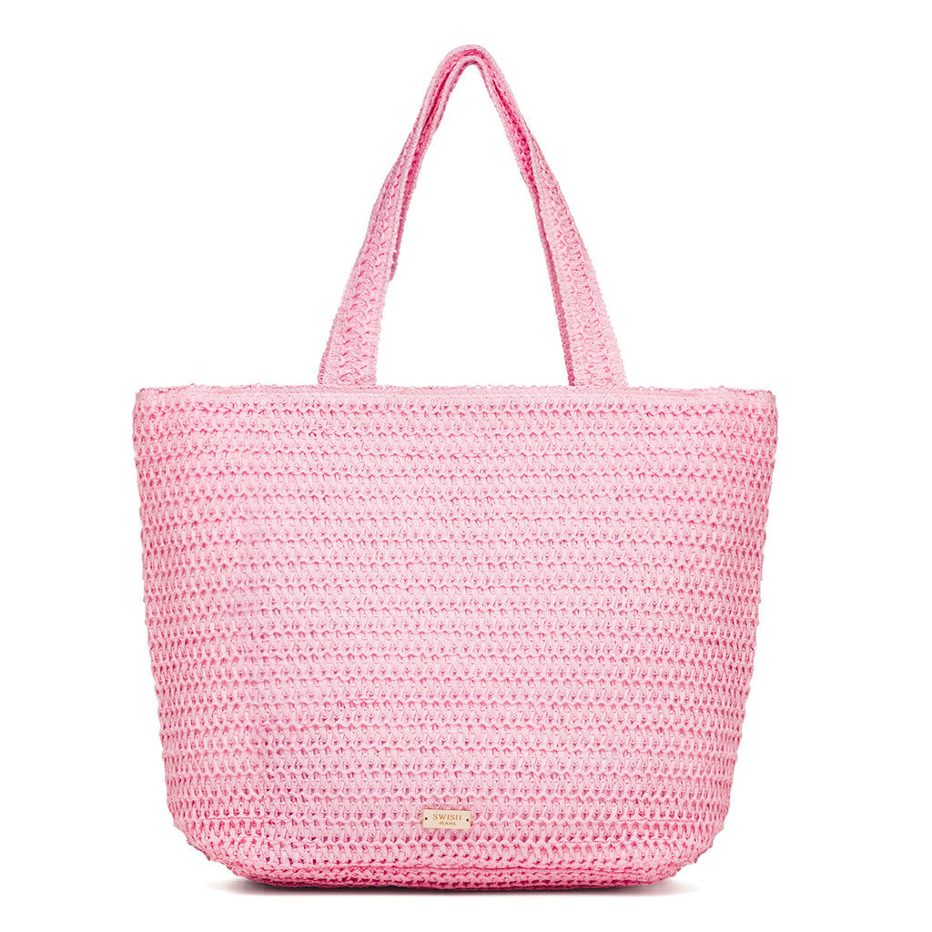 Borsa mare da donna effetto paglia rosa con scritta "Summer Time" Swish Jeans