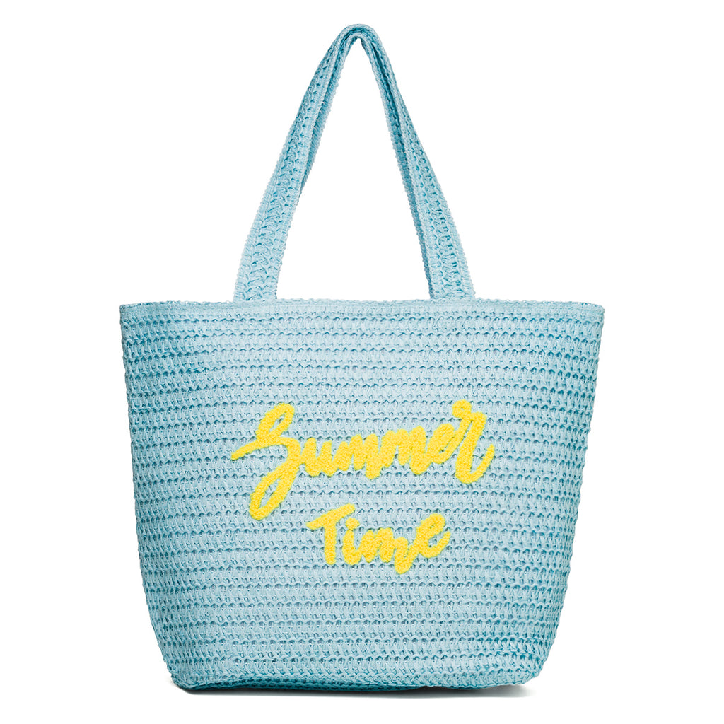 Borsa mare da donna effetto paglia azzurra con scritta "Summer Time" Swish Jeans