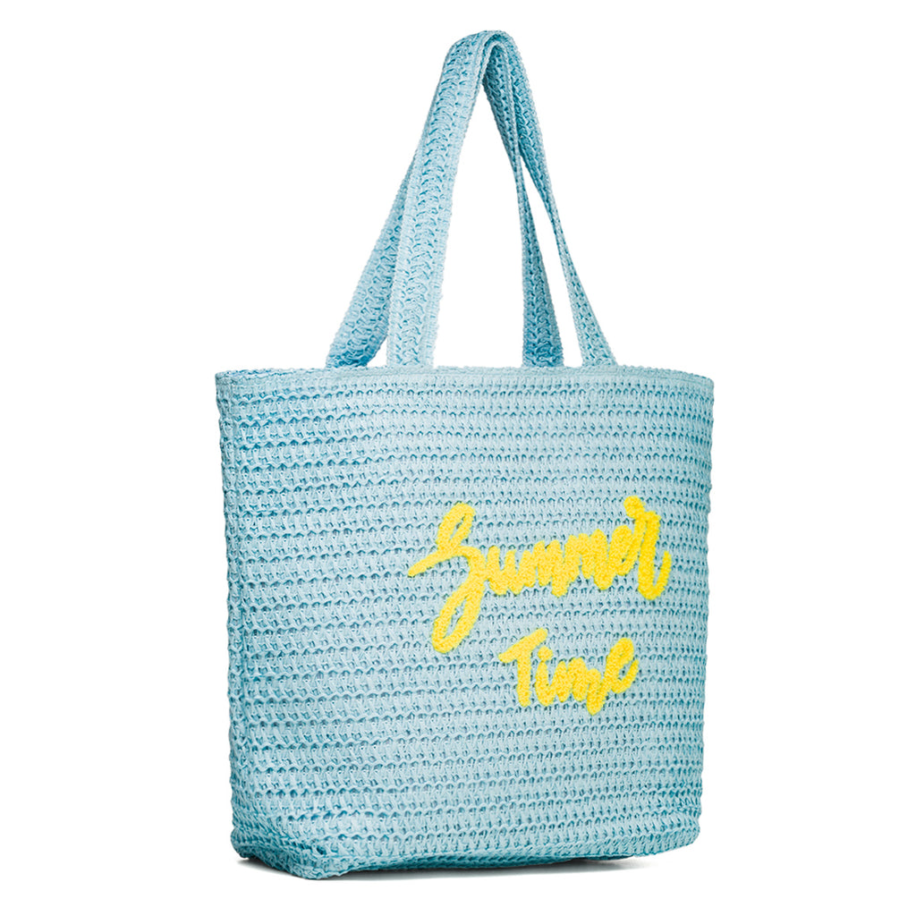 Borsa mare da donna effetto paglia azzurra con scritta "Summer Time" Swish Jeans