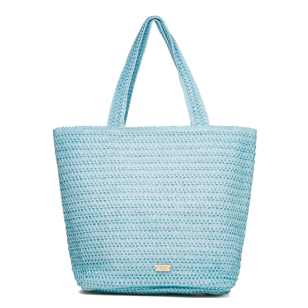 Borsa mare da donna effetto paglia azzurra con scritta "Summer Time" Swish Jeans