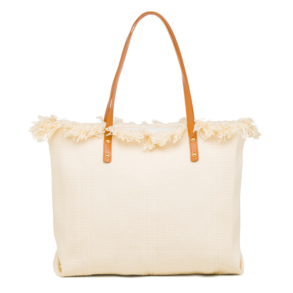 Borsa mare donna in tessuto bianco panna con logo Swish Jeans