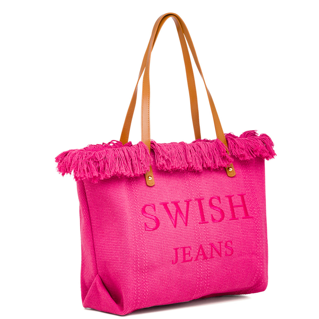 Borsa mare donna in tessuto fucsia con logo Swish Jeans