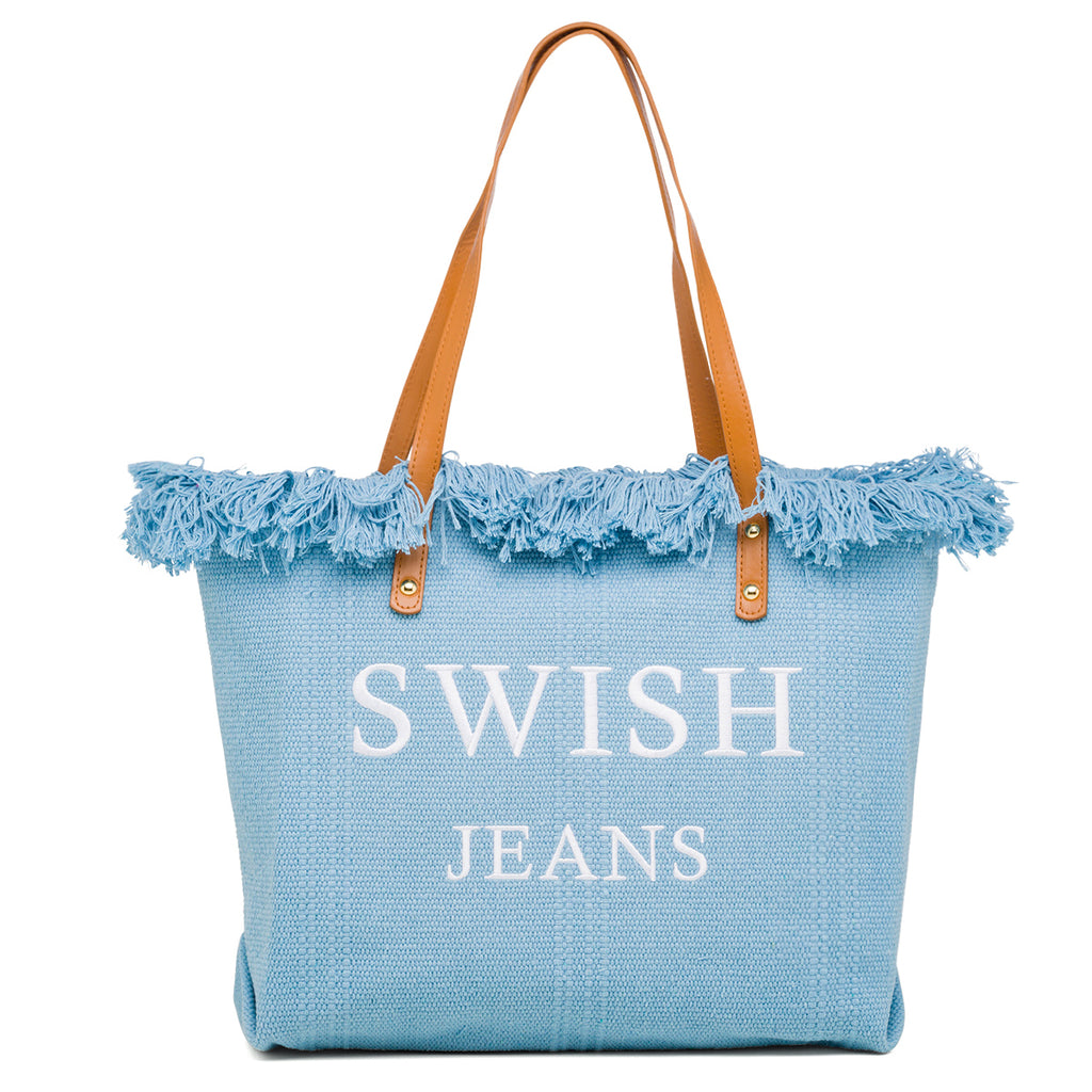 Borsa mare donna in tessuto azzurra con logo Swish Jeans