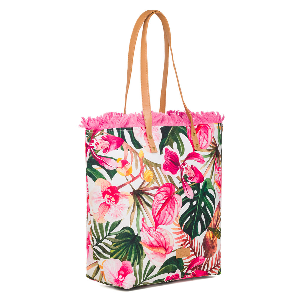 Borsa da mare donna fantasia fiori e foglie rosa e verde Swish Jeans