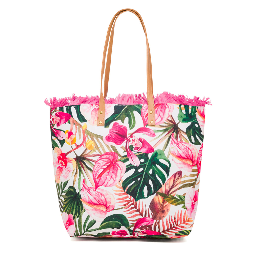Borsa da mare donna fantasia fiori e foglie rosa e verde Swish Jeans