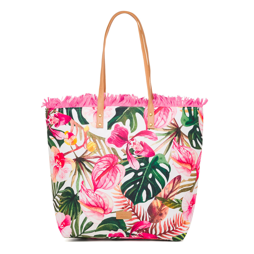 Borsa da mare donna fantasia fiori e foglie rosa e verde Swish Jeans