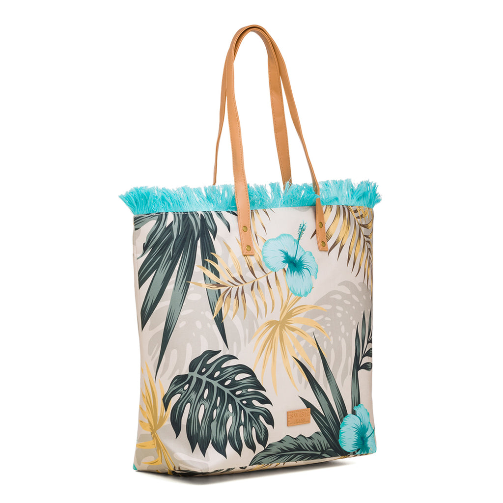 Borsa da mare donna fantasia fiori e foglie azzurra e verde Swish Jeans