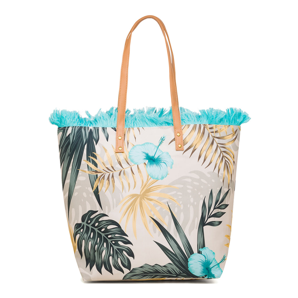 Borsa da mare donna fantasia fiori e foglie azzurra e verde Swish Jeans