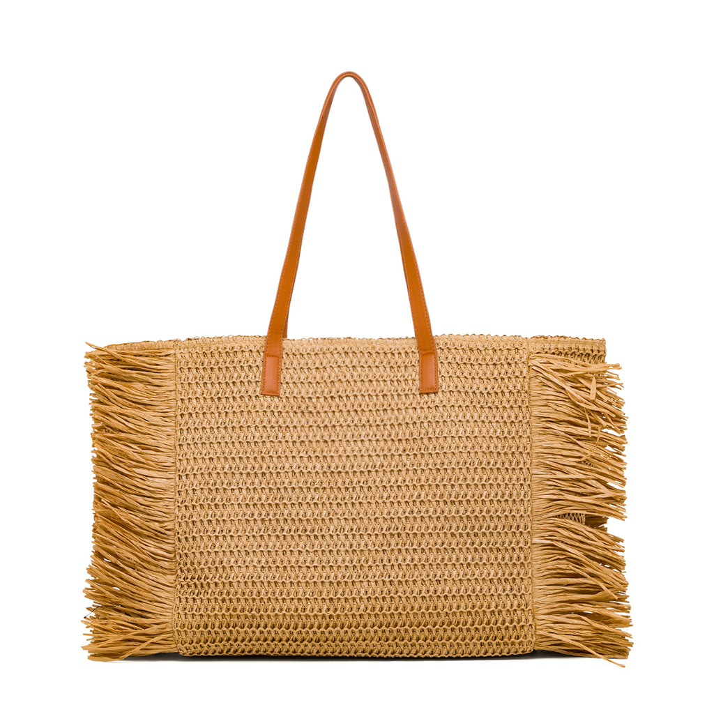 Borsa da mare beige effetto paglia Lora Ferres
