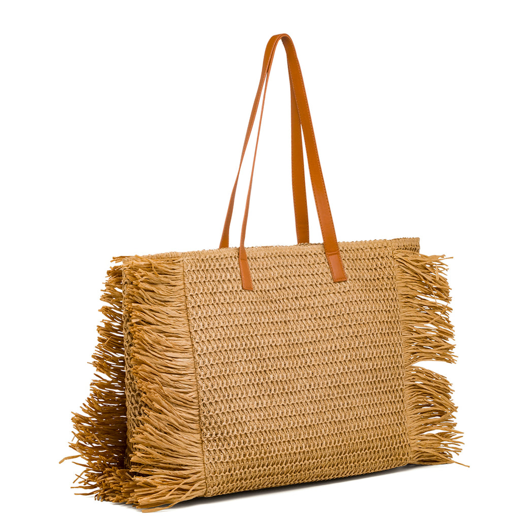 Borsa da mare beige effetto paglia Lora Ferres