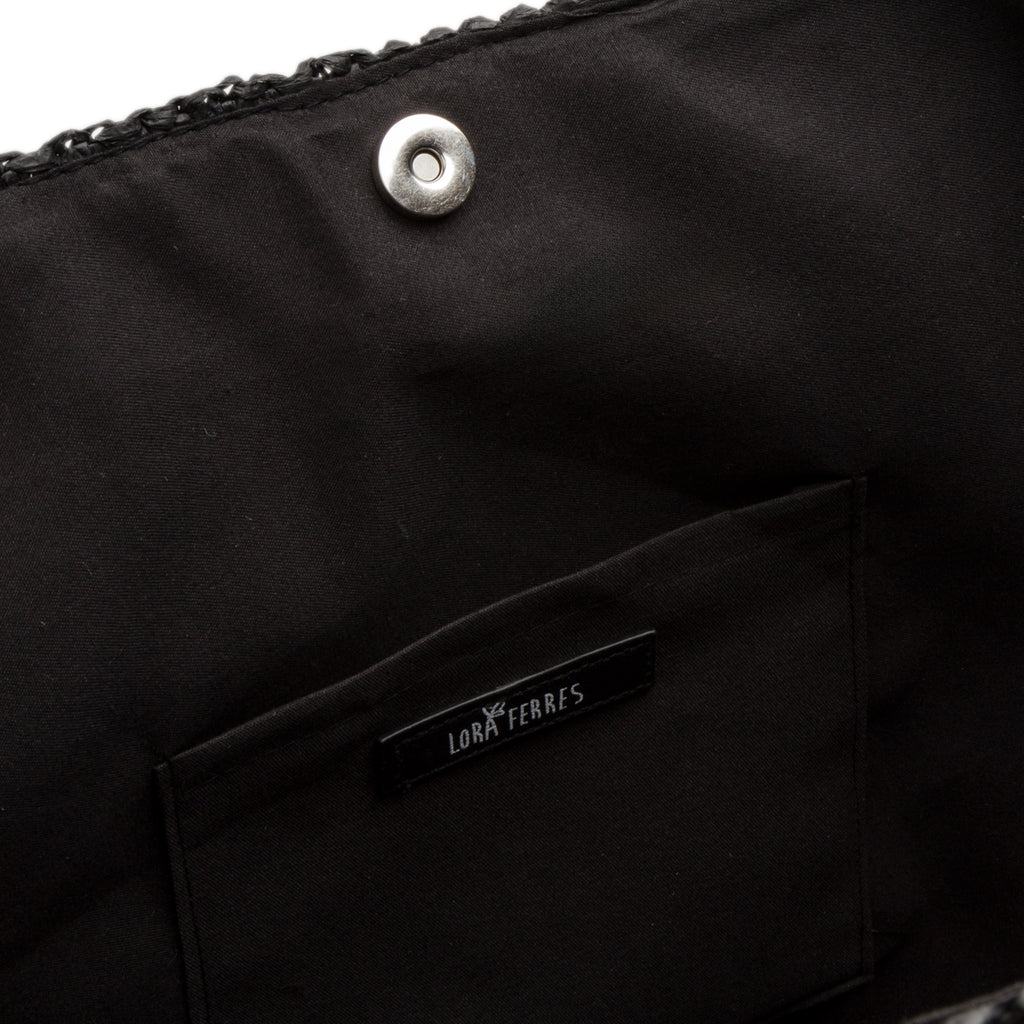 Borsa da mare nera effetto paglia Lora Ferres