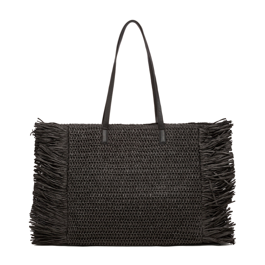 Borsa da mare nera effetto paglia Lora Ferres