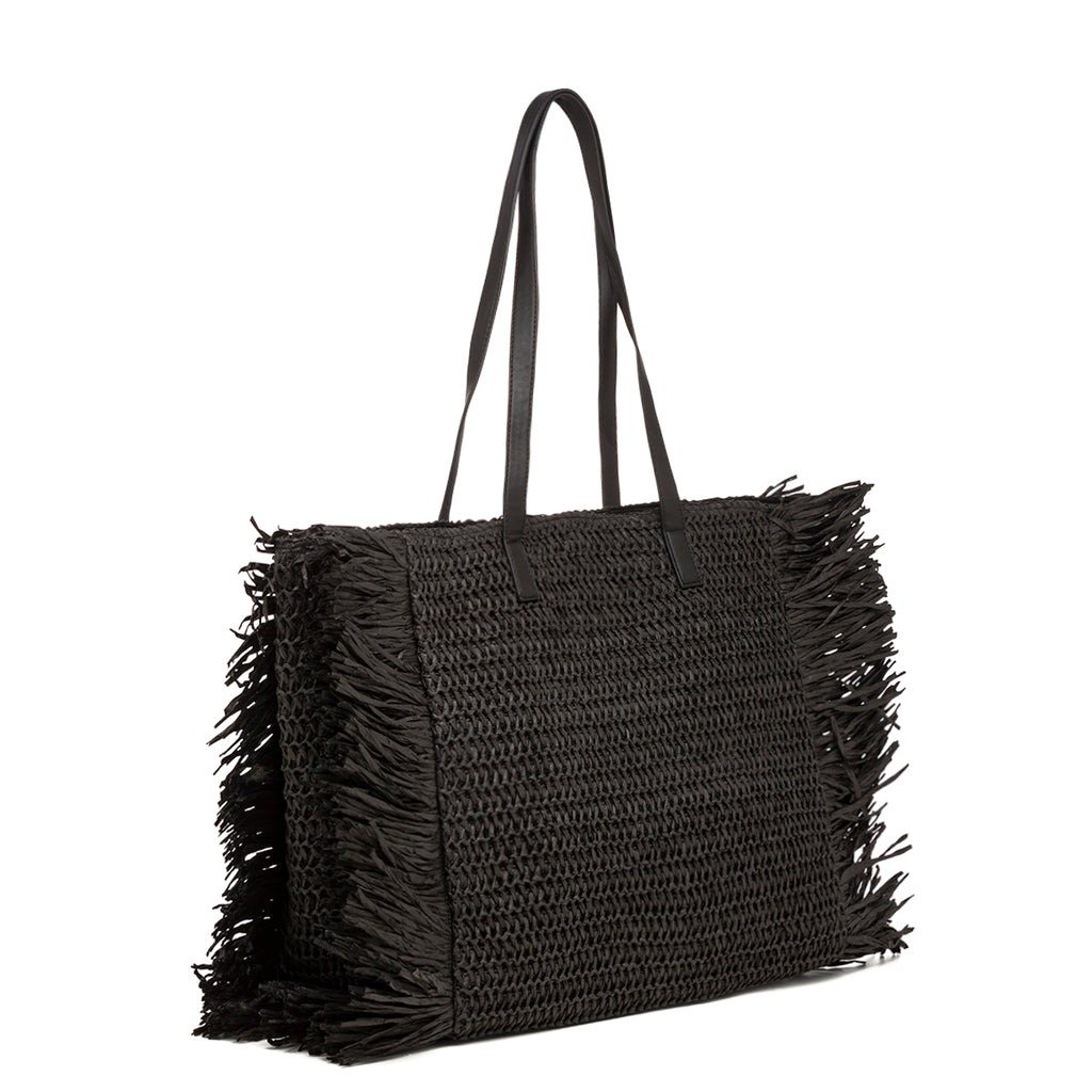 Borsa da mare nera effetto paglia Lora Ferres