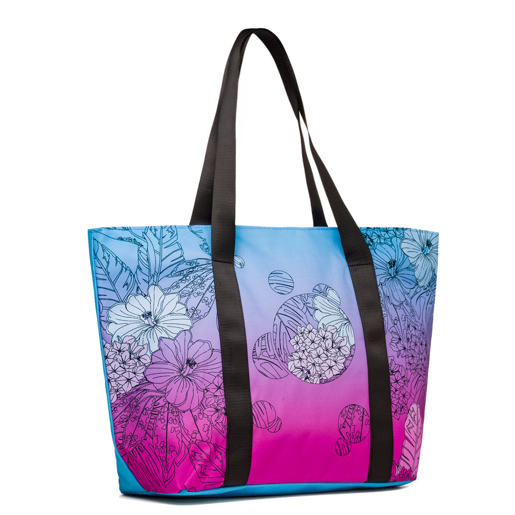 Borsa mare da donna azzurra e viola con stampa fiori Lora Ferres