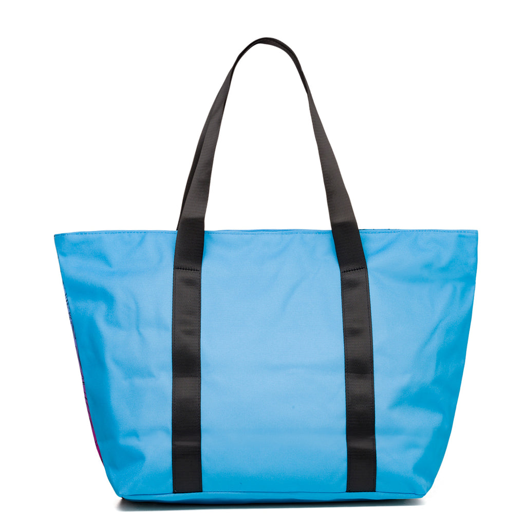 Borsa mare da donna azzurra e viola con stampa fiori Lora Ferres