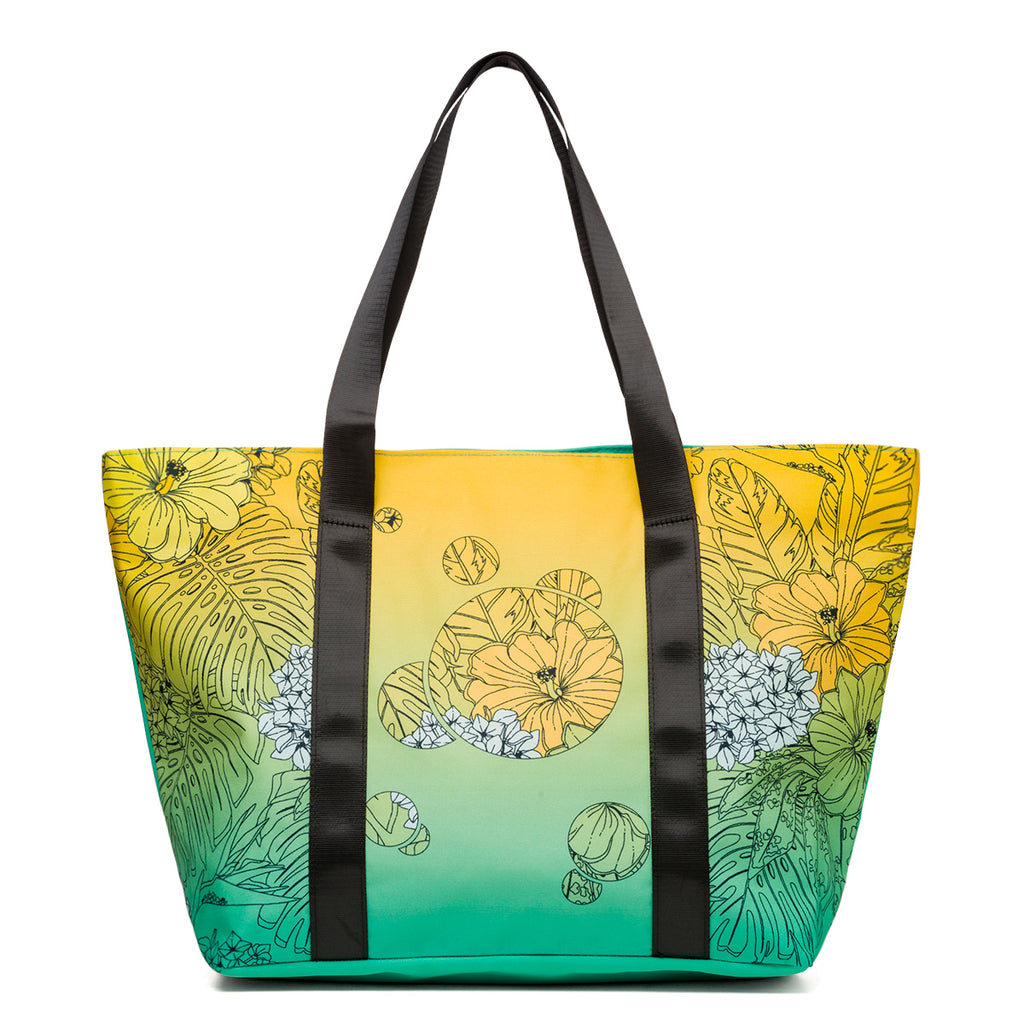 Borsa mare da donna verde e gialla con stampa fiori Lora Ferres