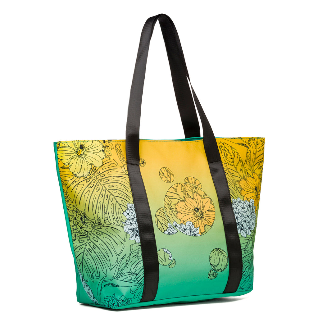 Borsa mare da donna verde e gialla con stampa fiori Lora Ferres