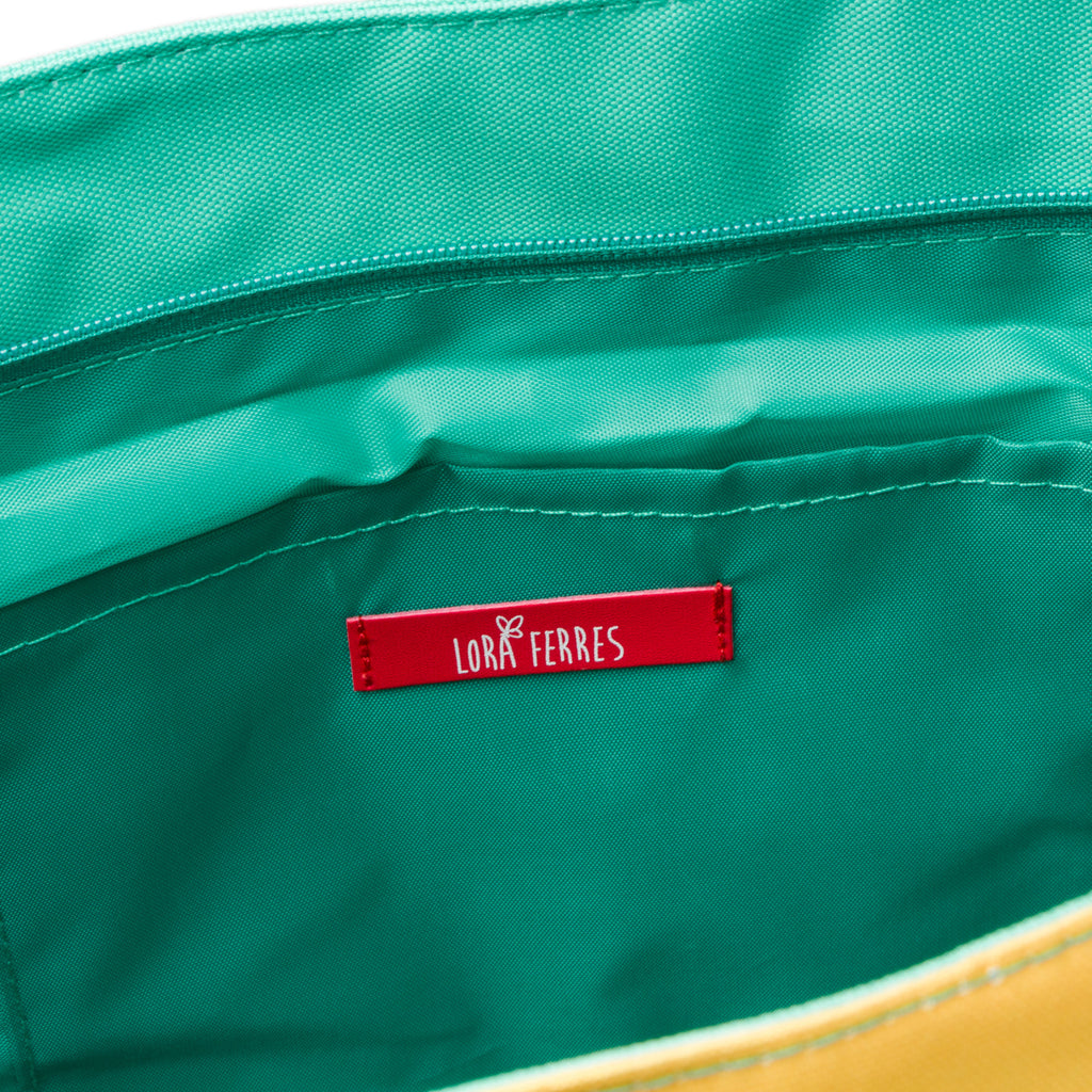 Borsa mare da donna verde e gialla con stampa fiori Lora Ferres