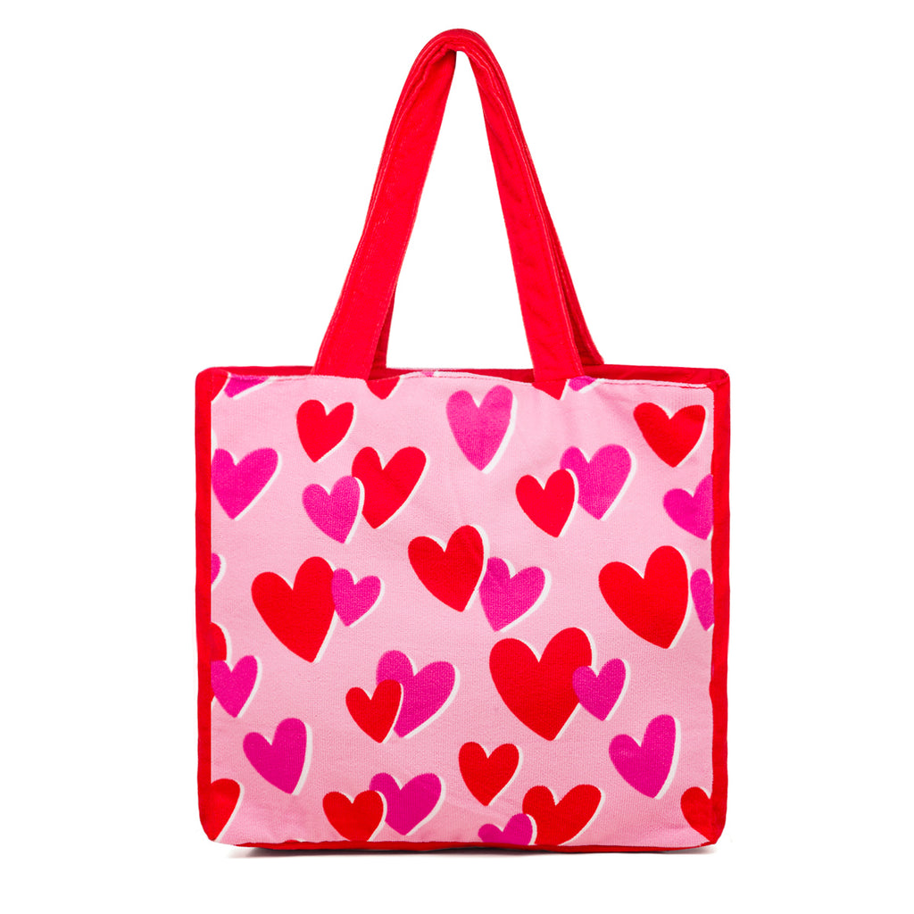 Borsa da mare donna in spugna rosa con stampe cuori Camomilla Milano Amour