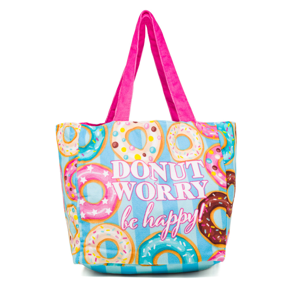 Borsa da mare donna in spugna azzurra e rosa con stampe donuts Camomilla Milano