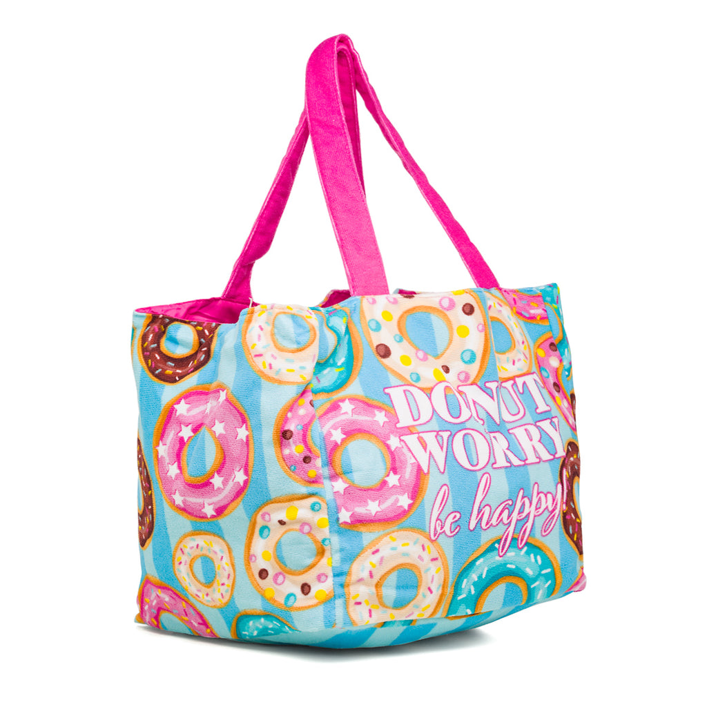 Borsa da mare donna in spugna azzurra e rosa con stampe donuts Camomilla Milano