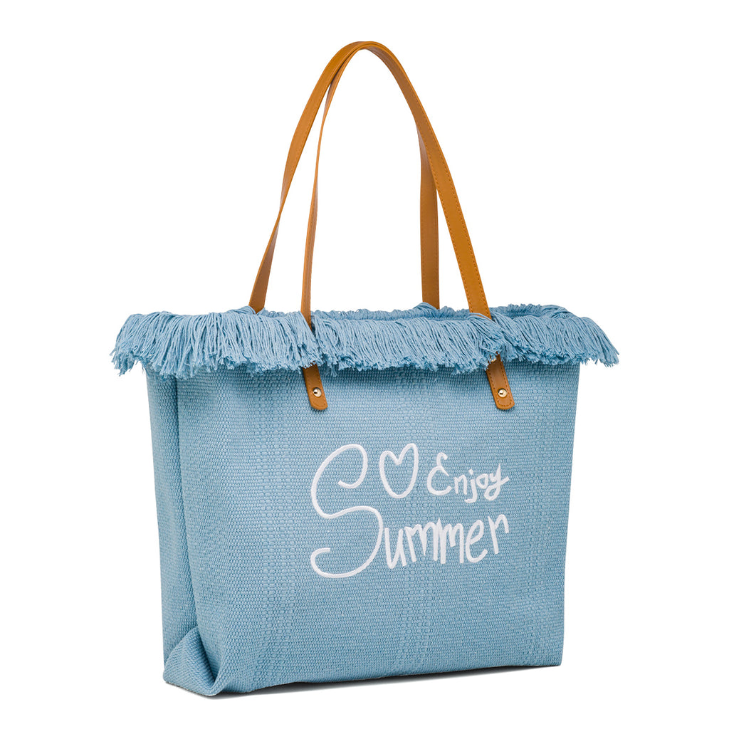 Borsa da Mare azzurro da Donna con frange Swish Jeans